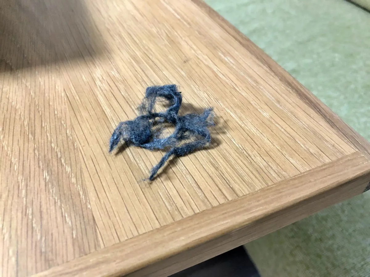 着る毛布の糸くず