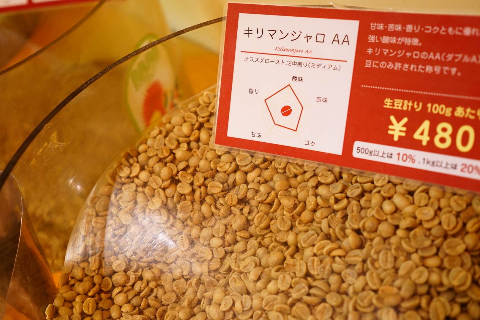 キリマンジャロコーヒーの生豆
