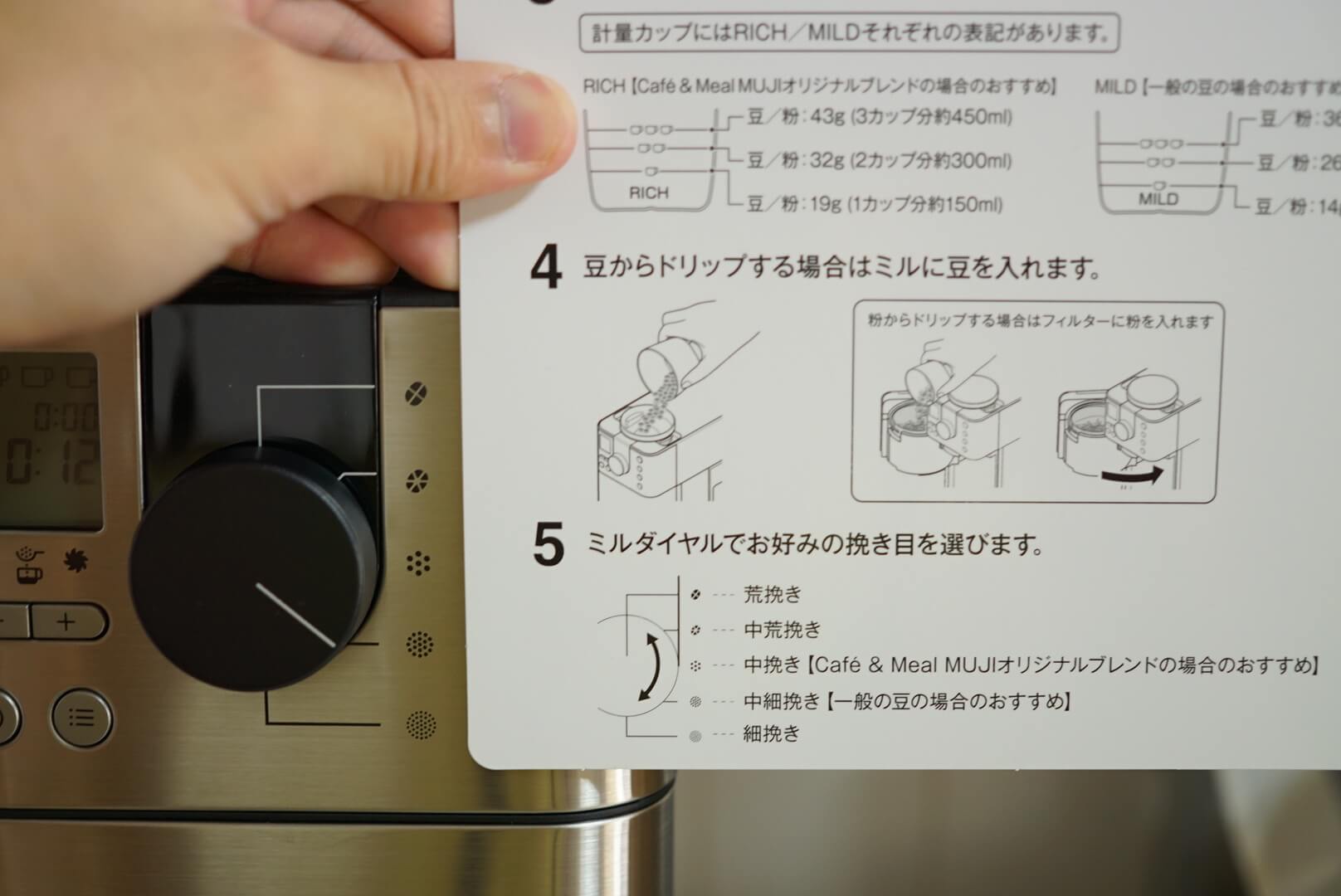 無印のコーヒーメーカーの操作マニュアル